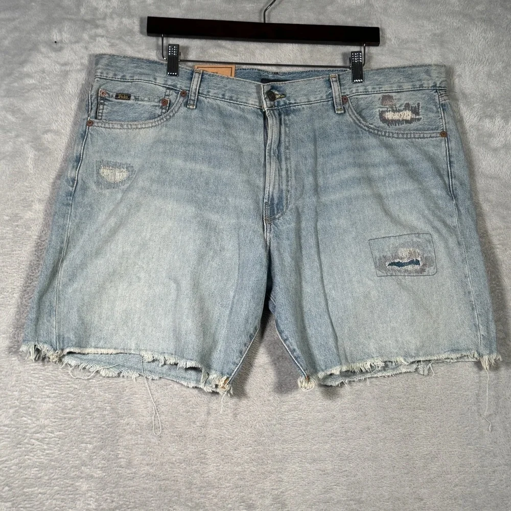 Ralph Lauren Jean Shorts Mens 40 Blue Patchwork Distressed Cutoff Sullivan Jorts